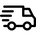 Black silhouette of a delivery truck with speed lines on a white background